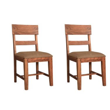 Upholstered Fabric Slat Back Dining Side Chairs Set of 2 In Brown