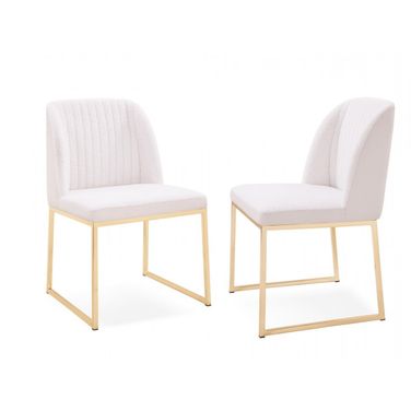 Upholstered Fabric Wing Back Dining Side Chairs Set of 2 In White and Gold