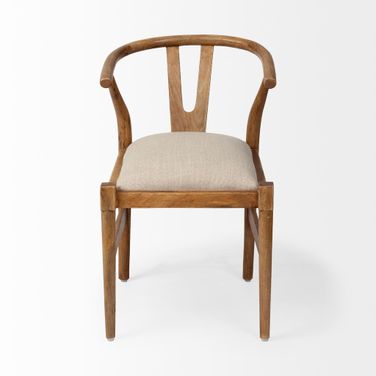 Upholstered Fabric Wishbone Back In Beige and Brown