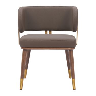 Upholstered Faux Leather Curved Back Dining Arm Chair In Brown and Walnut