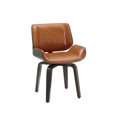 Upholstered Faux Leather Curved Back Dining Side Chair In Black and Brown