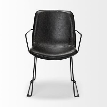 Upholstered Faux Leather Dining Arm Chair In Black