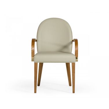 Upholstered Faux Leather Dining Arm Chair In Brown and Gray