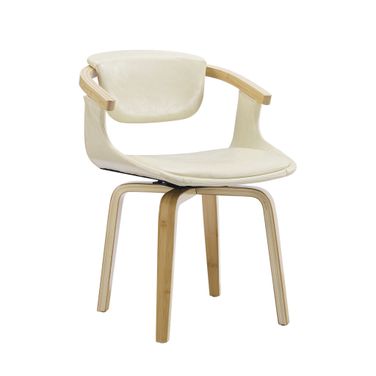 Upholstered Faux Leather Dining Arm Chair In Off White and Natural