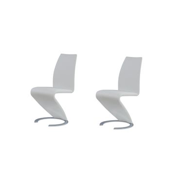 Upholstered Faux Leather Dining Parsons Chairs Set of 2 In White and Silver