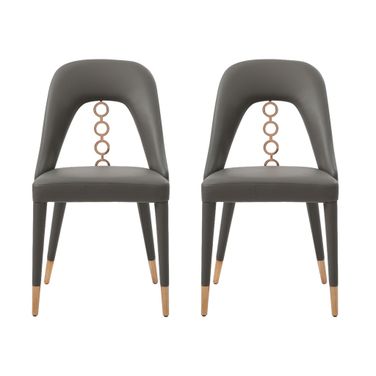 Upholstered Faux Leather Dining Side Chairs Set of 2 In Gray