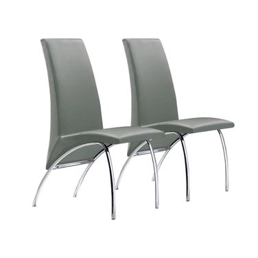 Upholstered Faux Leather Dining Side Chairs Set of 2 In Grey and Silver
