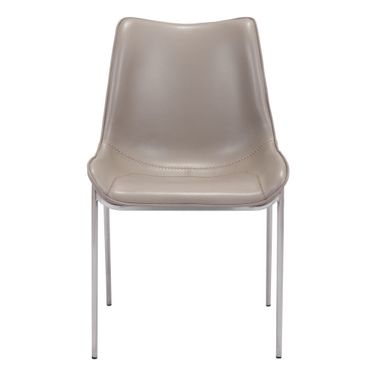Upholstered Faux Leather Dining Side Chairs Set of 2 In Grey and Silver