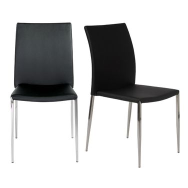 Upholstered Faux Leather Dining Side Chairs Set of 2 In Silver and Black