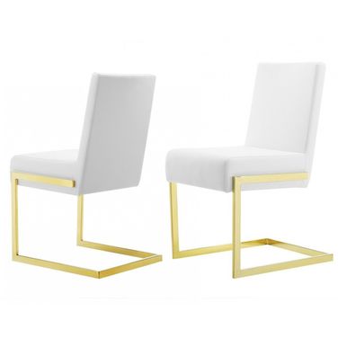 Upholstered Faux Leather Dining Side Chairs Set of 2 In White and Gold