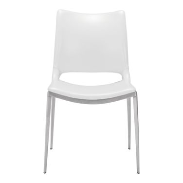 Upholstered Faux Leather Dining Side Chairs Set of 2 In White and Silver