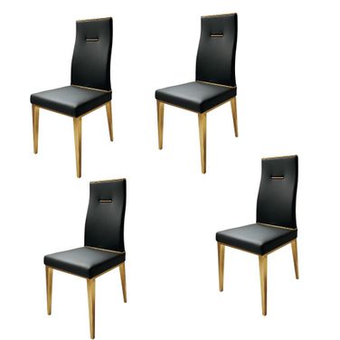 Upholstered Faux Leather Dining Side Chairs Set of 4 In Black and Gold