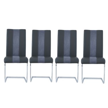 Upholstered Faux Leather Dining Side Chairs Set of 4 In Grey and Silver