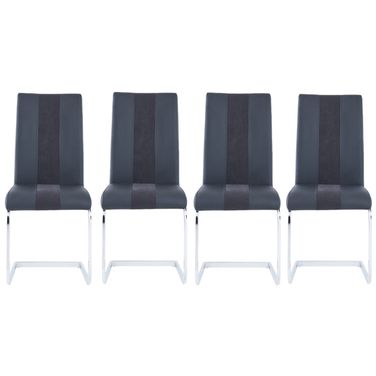 Upholstered Faux Leather Dining Side Chairs Set of 4 In Silver and Black