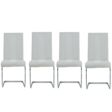 Upholstered Faux Leather Dining Side Chairs Set of 4 In White and Silver