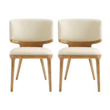 Upholstered Faux Leather King Louis Back Dining Side Chairs Set of 2 In Beige and Brown