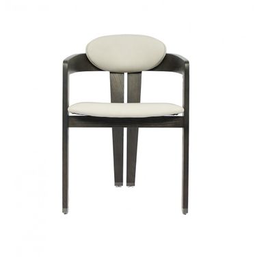 Upholstered Faux Leather Open Back Dining Arm Chair In Light Gray and Dark Gray