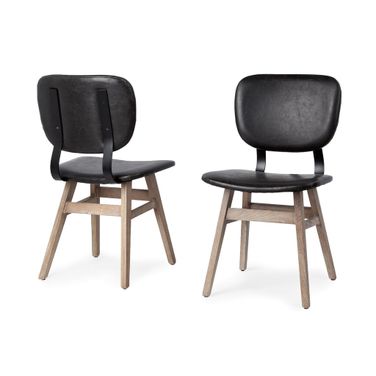 Upholstered Faux leather Open Back Side Chairs Set of 2 In Black and Brown