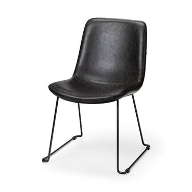 Upholstered Faux leather Side Chairs Set of 2 In Black