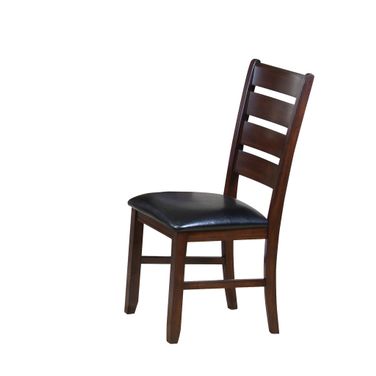 Upholstered Faux Leather Slat Back Dining Side Chairs Set of 2 In Dark Brown and Black