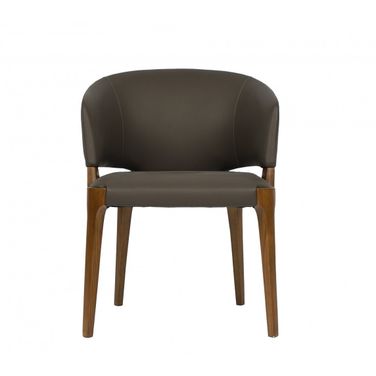 Upholstered Faux Leather Wing Back Dining Arm Chair In Brown and Dark Gray