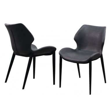 Upholstered Faux Leather Wing Back Dining Side Chairs Set of 2 In Gray and Black