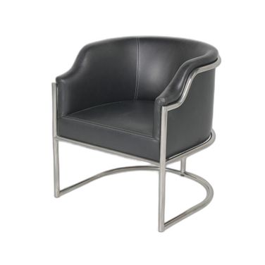 Upholstered Leather Curved Back Dining Arm Chair In Charcoal and Silver