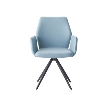 Upholstered Leather Dining Side Chair In Black and Light Blue