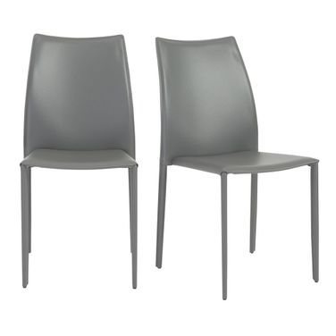 Upholstered Leather Dining Side Chairs Set of 2 In Gray