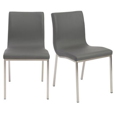 Upholstered Leather Dining Side Chairs Set of 2 In Grey and Silver