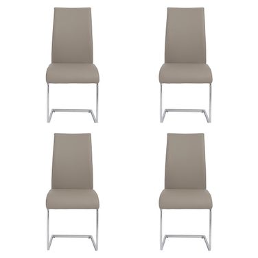 Upholstered Leather Dining Side Chairs Set of 4 In Taupe and Silver