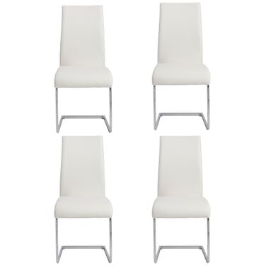 Upholstered Leather Dining Side Chairs Set of 4 In White and Silver