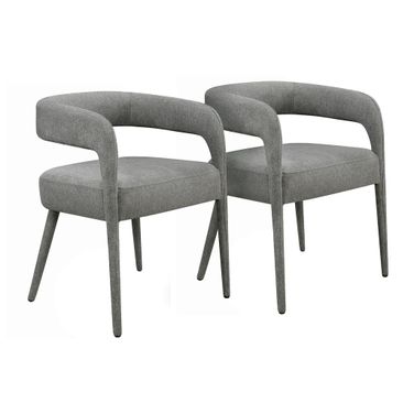 Upholstered Linen Open Back Dining Side Chairs Set of 2 In Dark Gray