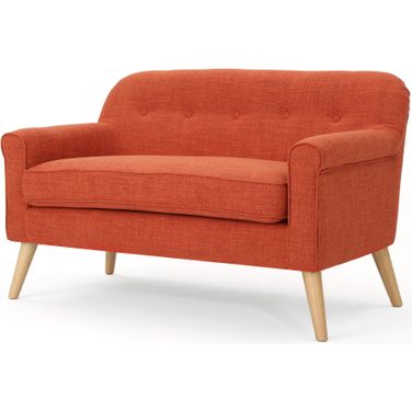 Upholstered Loveseat with Flared Legs and Round Arms In Orange