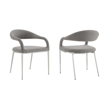 Upholstered Polyester Open Back Dining Arm Chairs Set of 2 In Grey and Silver