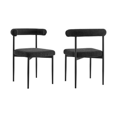 Upholstered Polyester Open Back Dining Side Chairs Set of 2 In Black