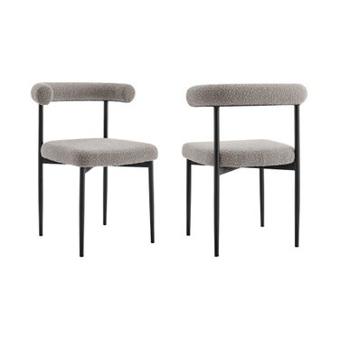 Upholstered Polyester Open Back Dining Side Chairs Set of 2 In Gray and Black