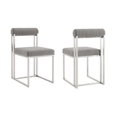 Upholstered Polyester Open Back Dining Side Chairs Set of 2 In Grey and Silver