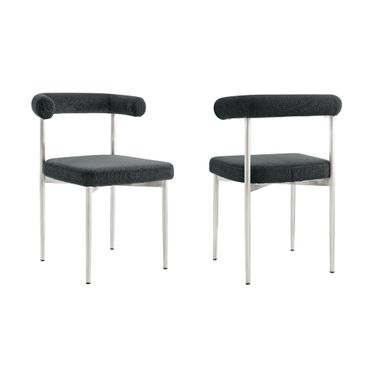 Upholstered Polyester Open Back Dining Side Chairs Set of 2 In Grey and Silver
