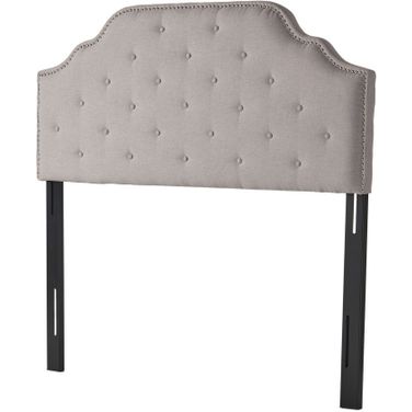 Upholstered Queen/Full Headboard with Diamond Tufted and Nail Head Trim In Light Grey