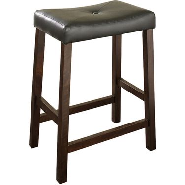 Upholstered Saddle Seat 2 Piece Counter Height Barstool Set In Black and Mahogany