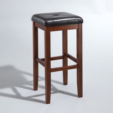 Upholstered Square Seat 2-Piece Barstool Set In Black and Mahogany