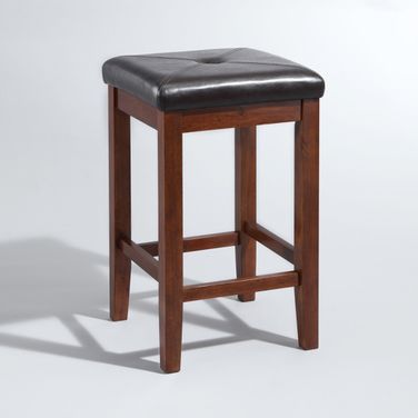 Upholstered Square Seat 2 Piece Counter Height Barstool Set In Black and Mahogany