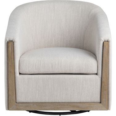 Upholstered Swivel Accent Chair In Brown and Beige