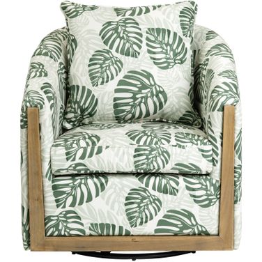 Upholstered Swivel Accent Chair In Green and White