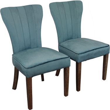 Upholstered Velvet Dining Parsons Chairs Set of 2 In Teal Blue and Brown