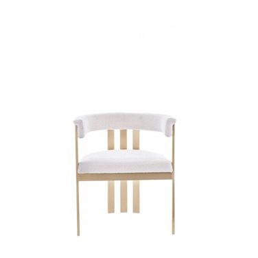 Upholstered Velvet Slat Back Dining Arm Chair In Gold and Beige