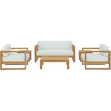 Upland 6 Piece Outdoor Patio Teak Set In Natural White