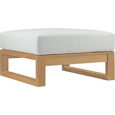Upland Outdoor Patio Teak Ottoman In Natural White