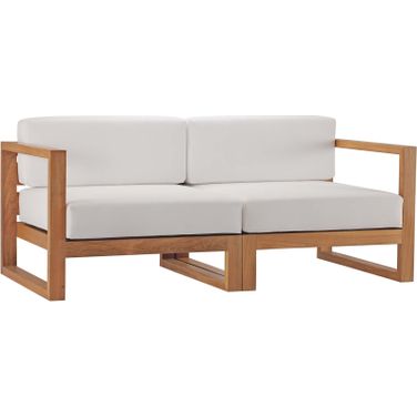 Upland Outdoor Patio Teak Wood 2-Piece Sectional Sofa Loveseat In Natural White